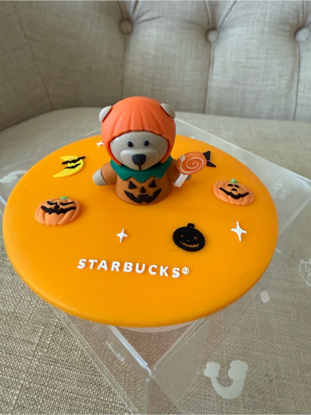 Starbucks Orange Halloween Bear Pumpkin Cup Topper